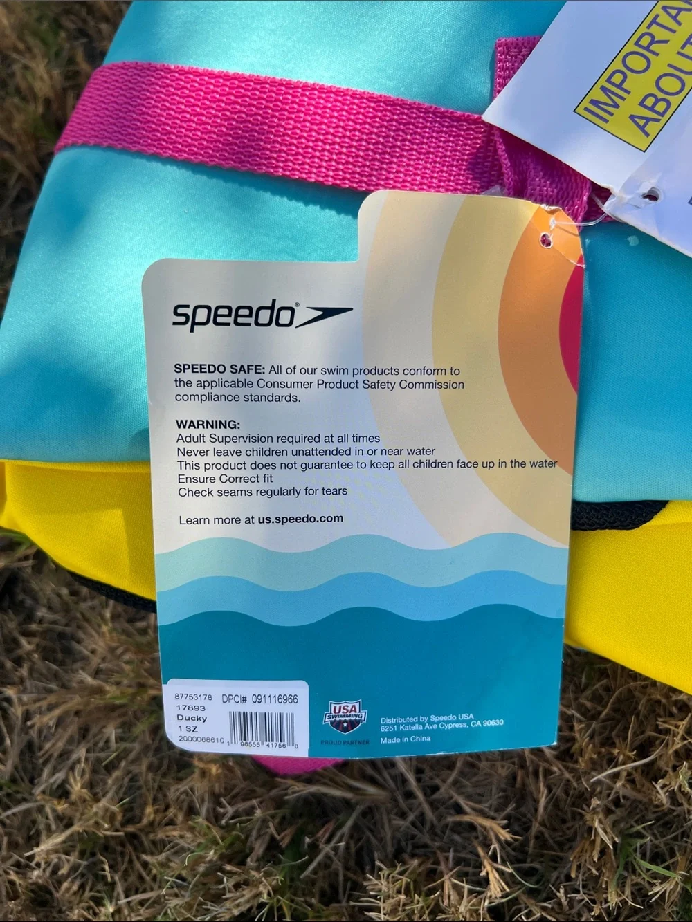 Speedo Infant Pink Life Jacket with Duck Graphic US Coast Guard approved